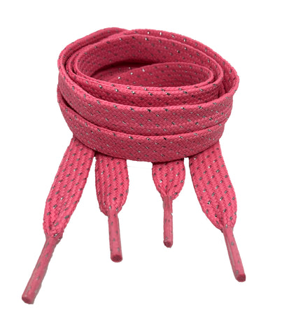 Flat Patterned Glitter Strong Shoelaces Hot Pink - 13mm wide