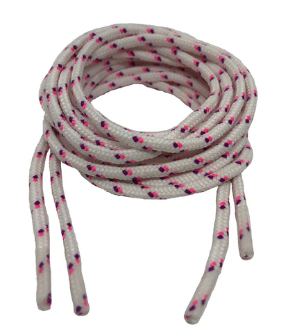Round Patterned Strong Shoelaces/Bootlaces White Pink Neon Pink - 4mm wide