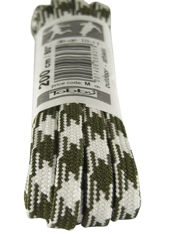 Strong Flat Olive Green and White Walking Boot Laces
