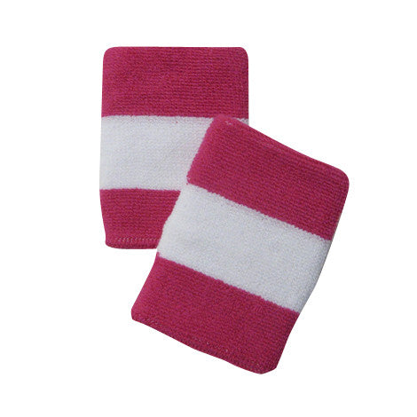 White and Hot Pink Sports Quality Wristbands