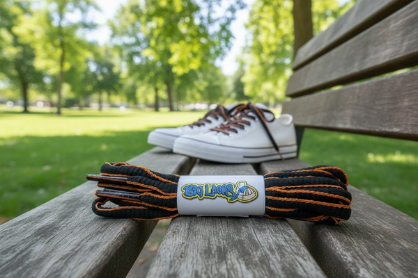 a pair of oval black and orange shoelaces for running shoes