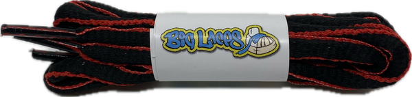 a pair of oval black and red shoelaces for running shoes