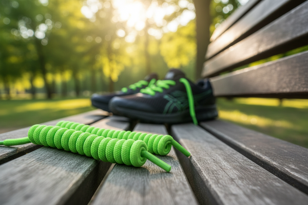 a pair of Curly Neon Green Shoelaces