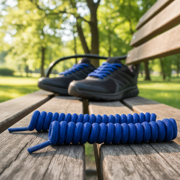 a pair of Curly Royal Blue Shoelaces