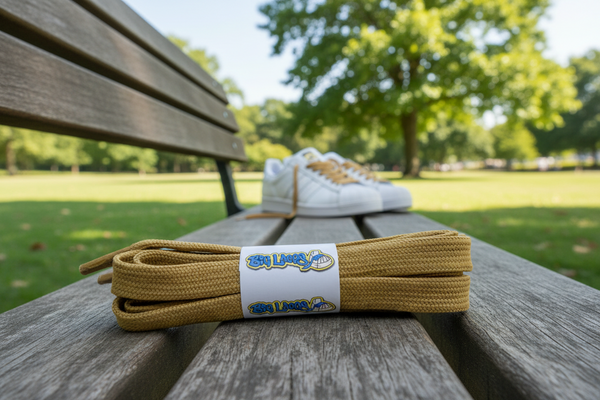 a pair of flat 11mm wide caramel brown shoelaces suitable for adidas superstar shoes
