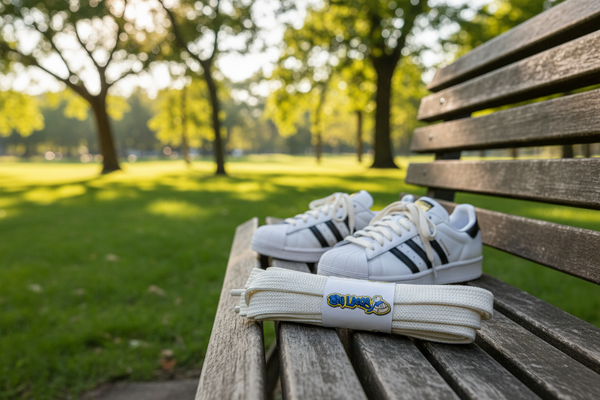 a pair of cream 11mm wide shoelaces suitable for adidas 