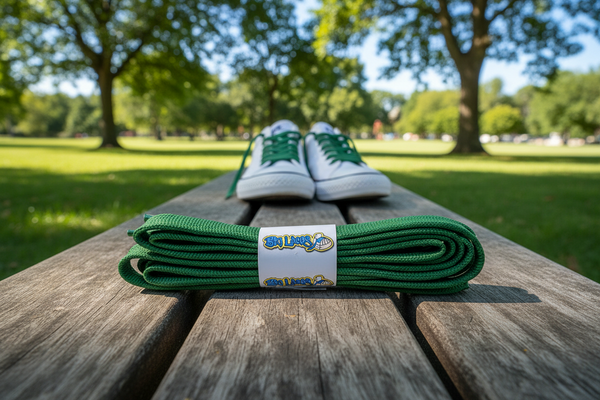 a pair of flat 11mm wide green shoelaces suitable for adidas superstar shoes
