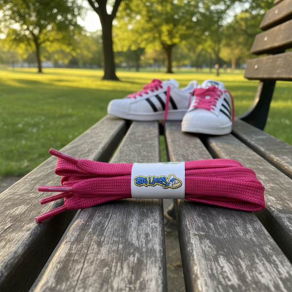 a pair of hot pink 11mm wide shoelaces suitable for adidas 