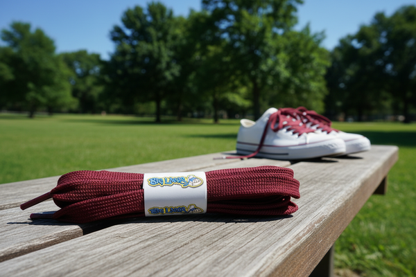 a pair of flat 11mm wide maroon shoelaces suitable for adidas superstar shoes
