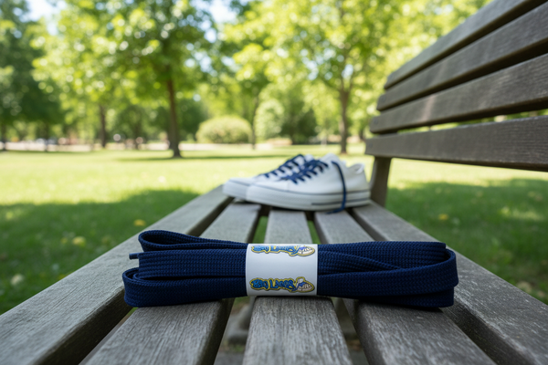 a pair of flat 11mm wide navy blue shoelaces suitable for adidas superstar shoes
