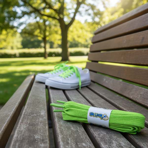 a pair of flat 11mm wide neon green  shoelaces suitable for adidas superstar shoes
