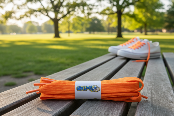 a pair of flat 11mm wide neon orange shoelaces suitable for adidas superstar shoes
