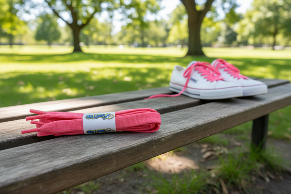 a pair of flat 11mm wide neon pink shoelaces suitable for adidas superstar shoes
