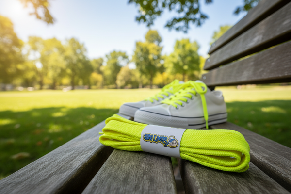 a pair of flat 11mm wide neon yellow shoelaces suitable for adidas superstar shoes
