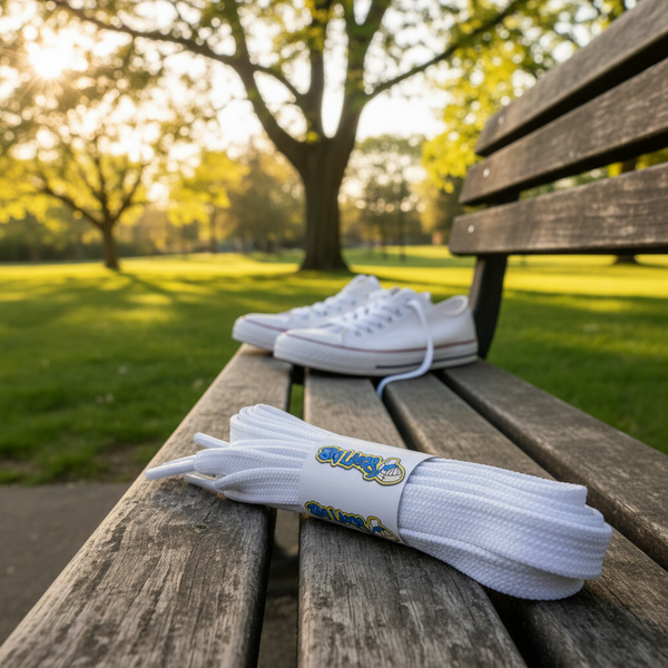 a pair of flat 11mm wide white shoelaces suitable for adidas superstar shoes
