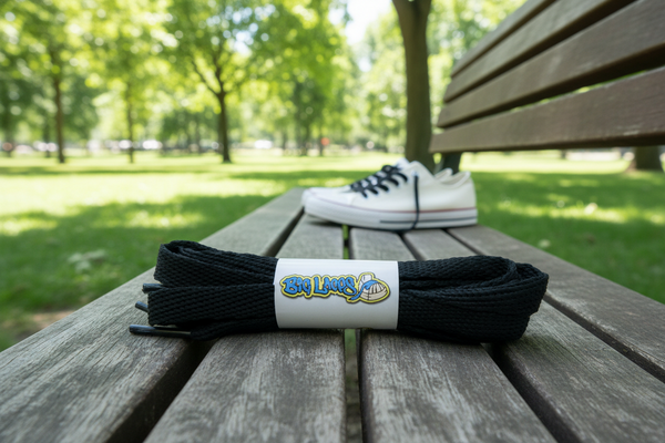 a pair of flat black shoelaces