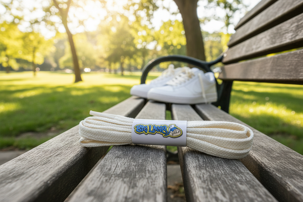 a pair of flat cream shoelaces
