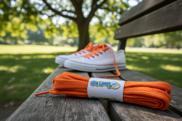 a pair of flat orange shoelaces