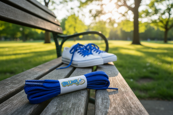 a pair of flat royal blue shoelaces