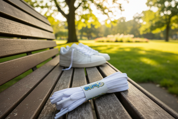 a pair of flat white shoelaces