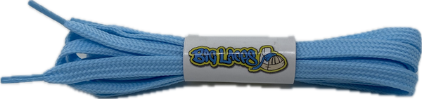 a pair of flat baby blue shoelaces