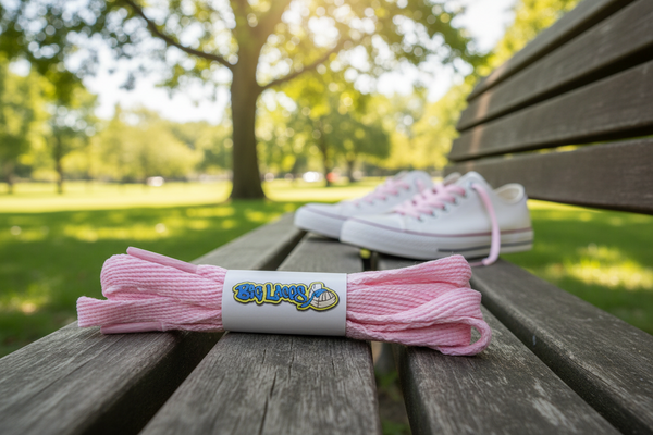 a pair of flat baby pink 10mm wide shoelaces