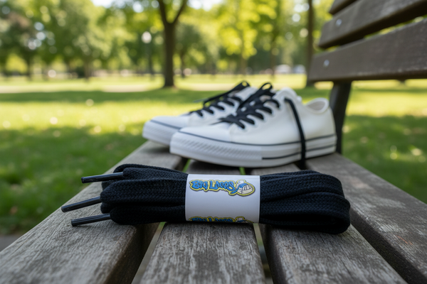 a pair of flat black cotton shoelaces
