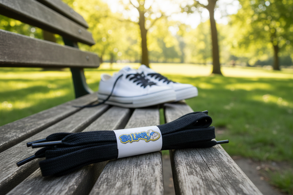 a pair of flat black cotton shoelaces
