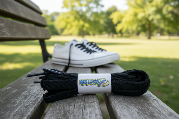 a pair of flat black shoelaces
