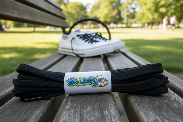a pair of flat black shoelaces
