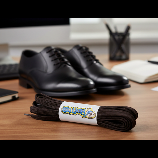 a pair of flat brown 5mm wide shoelaces for formal shoes
