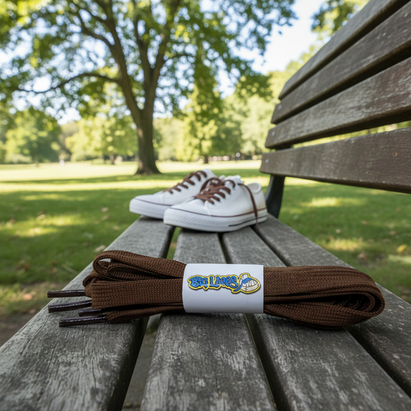 a pair of flat 8mm wide brown shoelaces