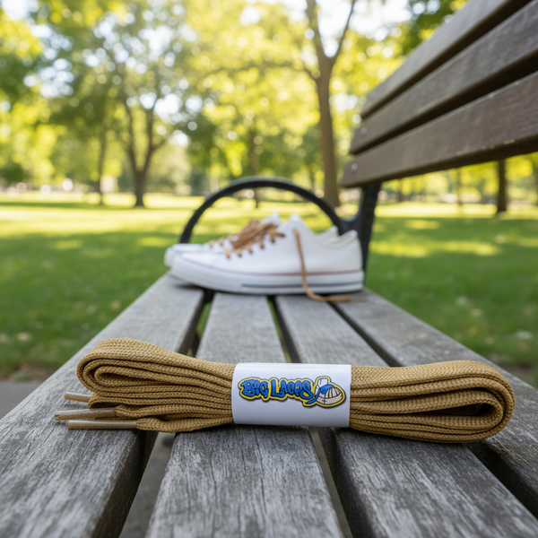 a pair of flat 8mm wide caramel brown shoelaces