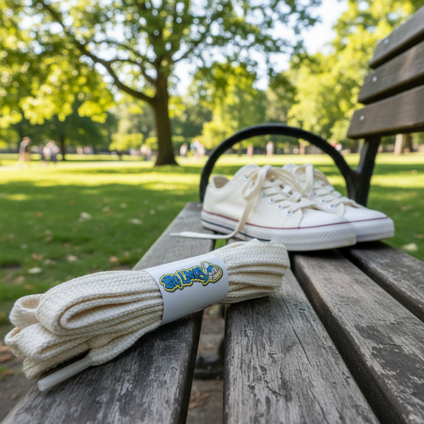 a pair of flat cream cotton shoelaces
