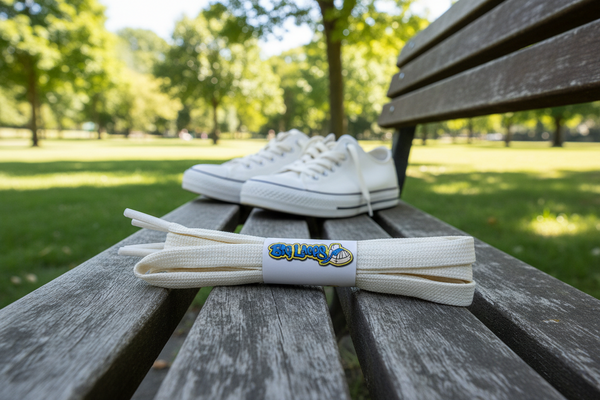 a pair of flat 8mm wide cream shoelaces