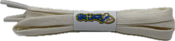 a pair of flat 8mm wide cream shoelaces

