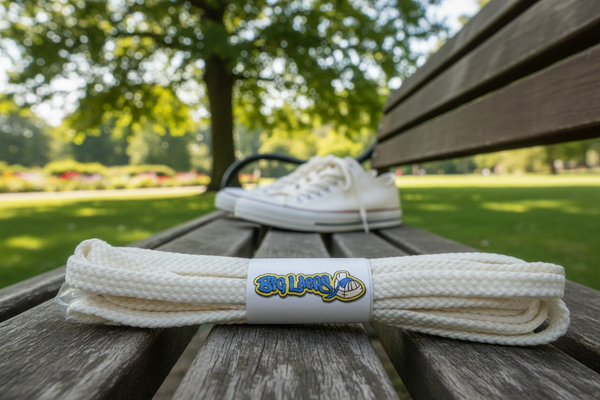a pair of flat cream 10mm wide shoelaces