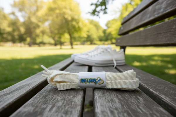 a pair of flat cream 10mm wide shoelaces