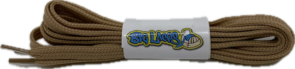a pair of flat dark beige shoelaces