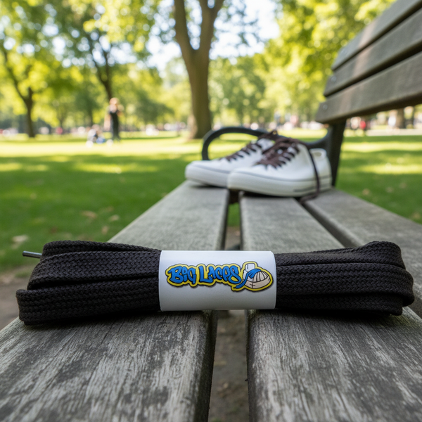 a pair of flat dark brown cotton shoelaces
