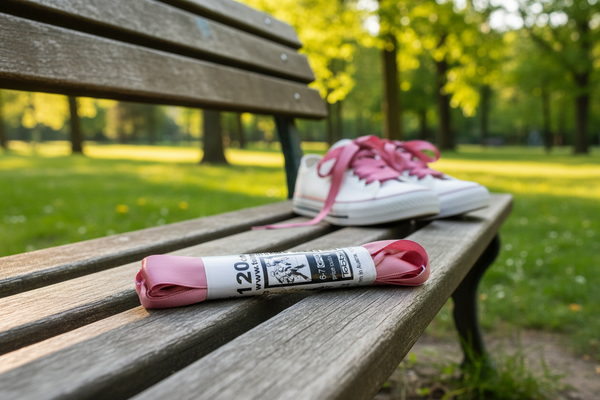 a pair of dark pink satin ribbon laces