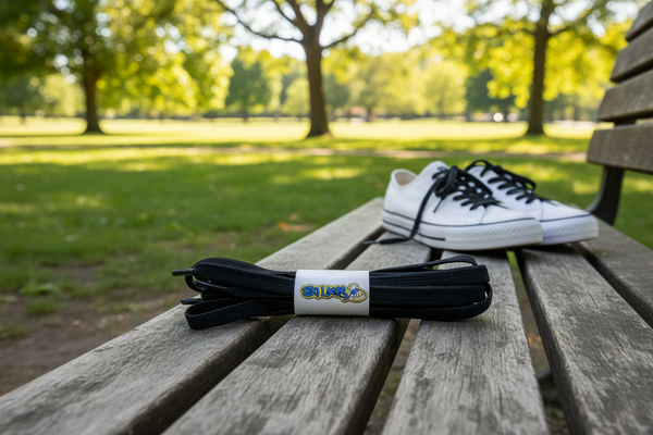 a pair of flat black elastic laces