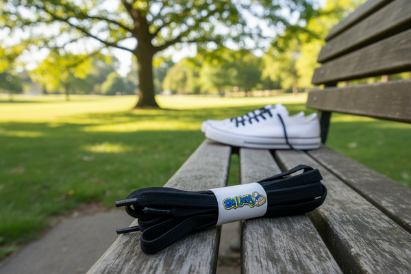 a pair of flat black elastic laces