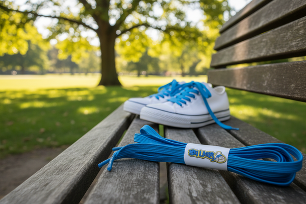 a pair of flat bright blue elastic laces