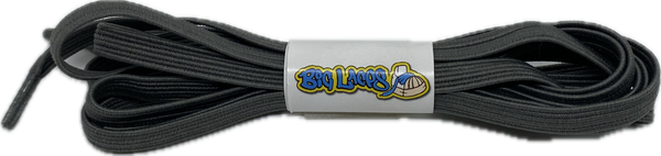a pair of flat dark grey elastic laces