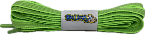 a pair of flat green elastic laces