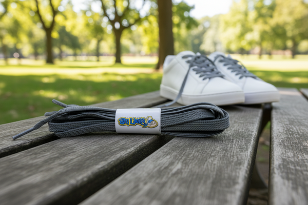 a pair of flat grey elastic laces