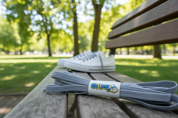 a pair of flat light grey elastic laces