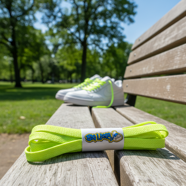 a pair of flat neon yellow elastic laces