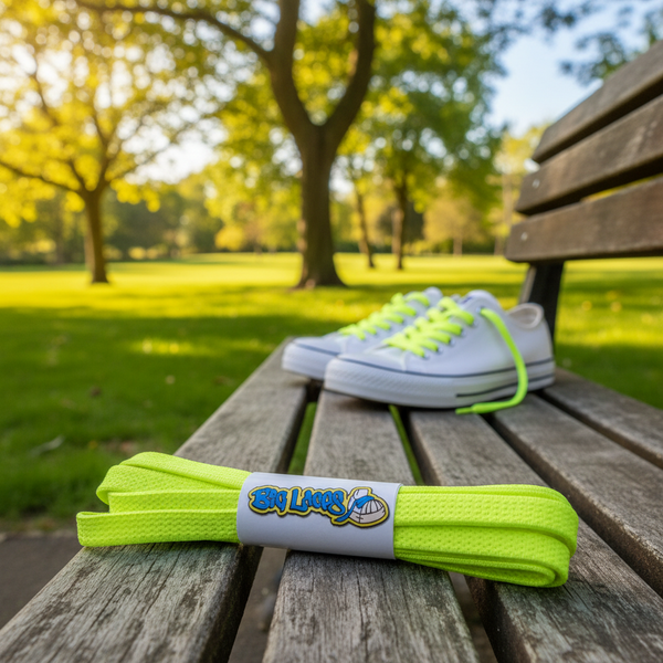 a pair of flat neon yellow elastic laces